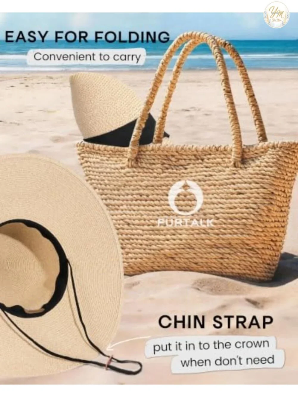 Womens Wide Brim Floppy Paper Straw Sun Hat with Adjustable Chin Strap,